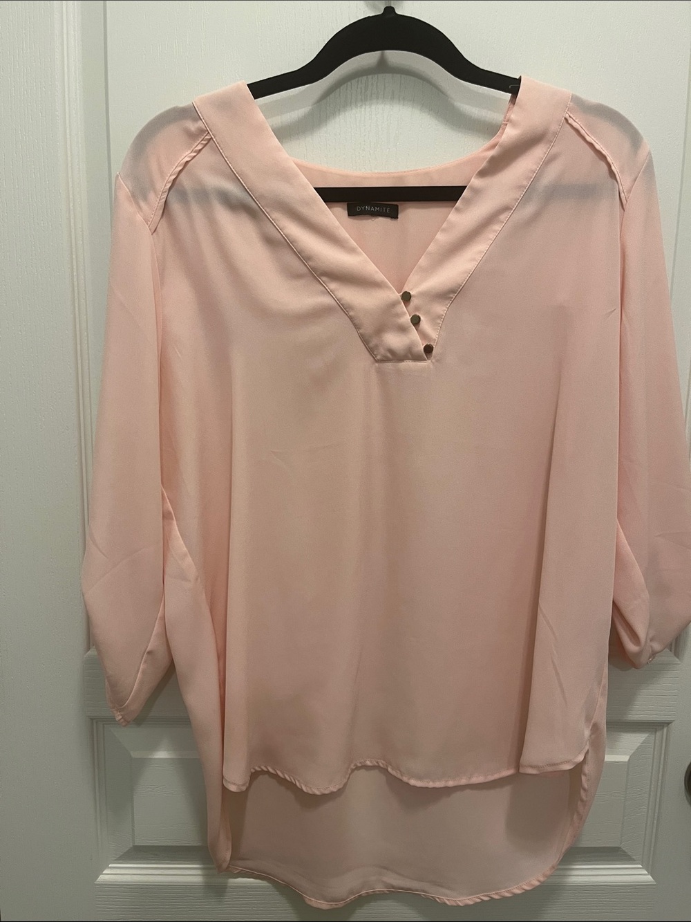 Dynamite Light Pink V-Neck Button Blouse